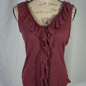 **Bobeau Tank Top V-Neck Stretch Ruffles Neck